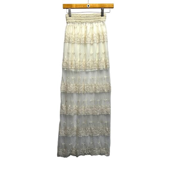 Promesa Boho Lace Maxi Skirt | Sheer Layered Cream Mesh Ethereal Fairycore - Picture 1 of 10